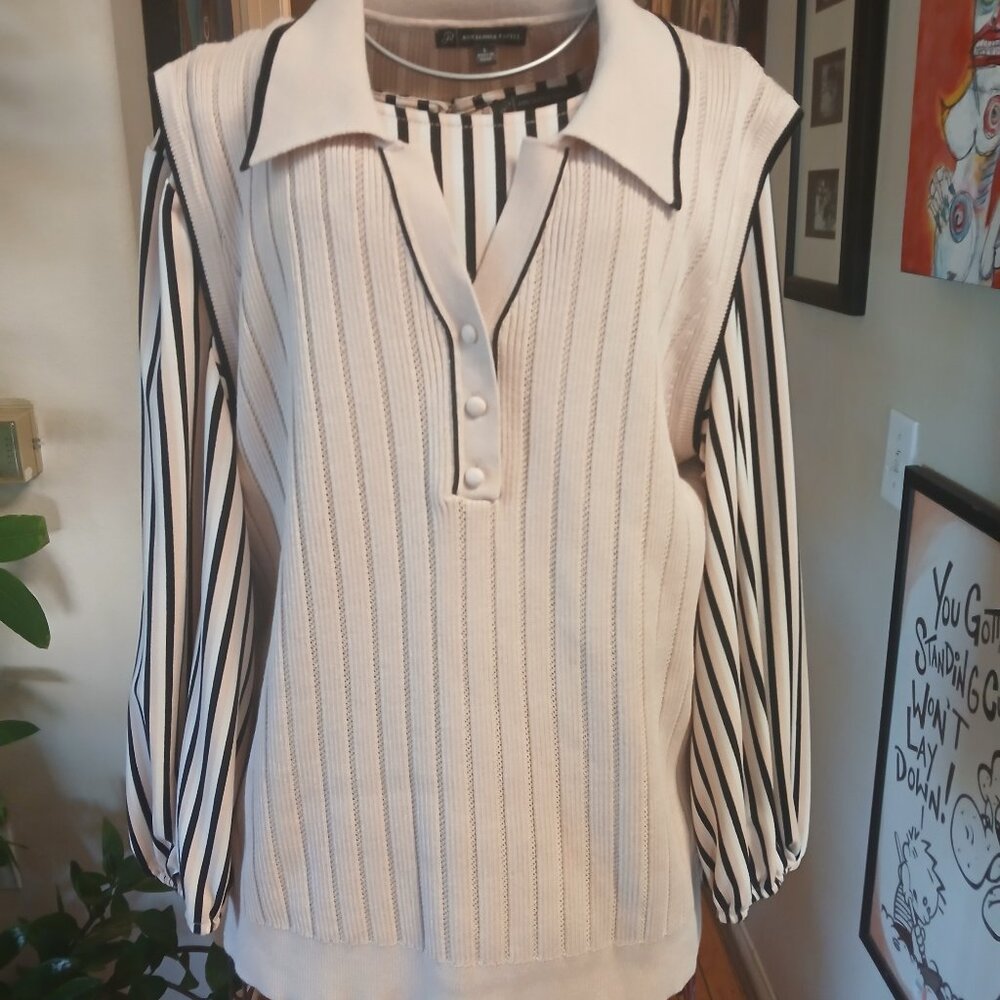 Adrianna Papell Pink & Black Sleeveless Cardigan and Blouse Set!